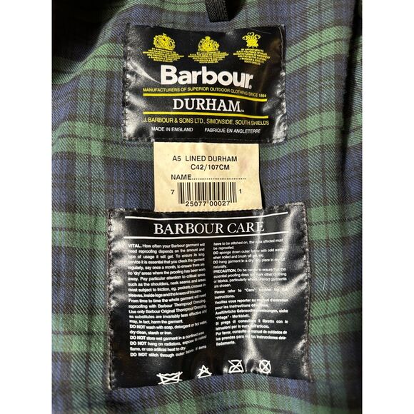 Barbour Green Waxed Durham Full Zip Jacket with Hood Size Medium - Picture 3 of 16